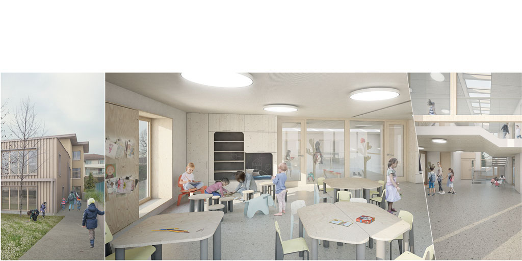 Photographie de l'école des Petits Polyglottes à Ferney-Voltaire (FRANCE) par le studio d'architecture Mariela Hernández Architectes - MHArchitectes à Genève