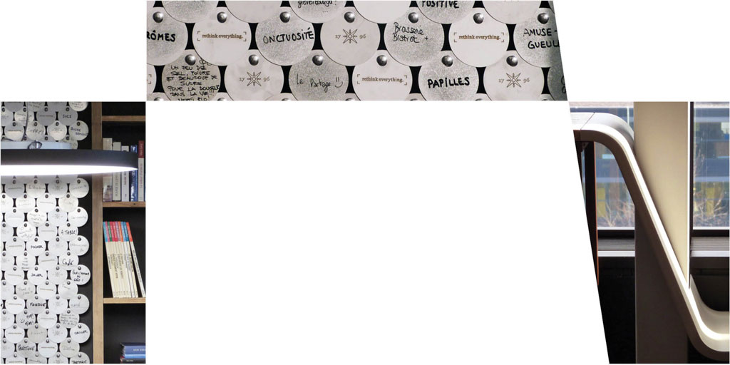 Éléments de design créés pour la création d'une nouvelle cafétéria par l'atelier d'architecture MHArchitectes. ©MarielaHernandezArchitectes