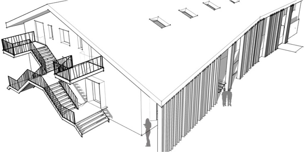 Travaux de transformation et de rénovation d’un centre culturel à Plan-Les-Ouates, réalisés par l'atelier d'architecture MHArchitectes. ©MarielaHernandezArchitectes